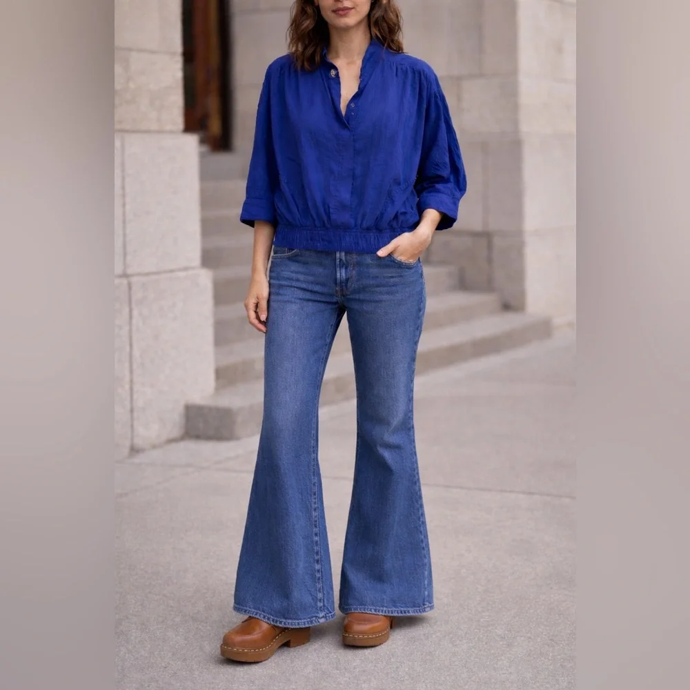 Vintage cotton cobalt blue top by Alice Martin pullover with pockets - Picture 4 of 12